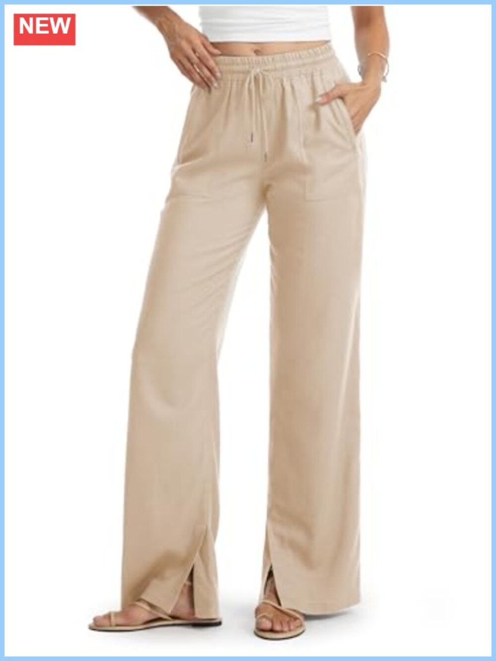 Tall Women Linen Pants Wide Leg Side Slit High Rise Comfy Beach Lounge Bottom